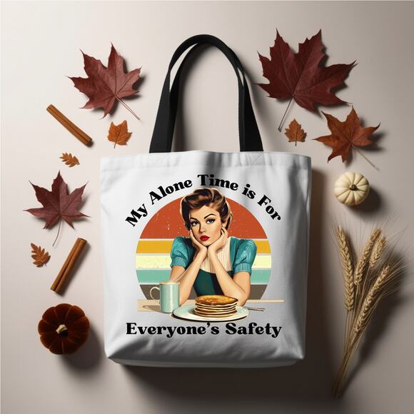 Alone Time Sassy Retro Sarcastic Pinup Tote Bag - Picture 4 of 4